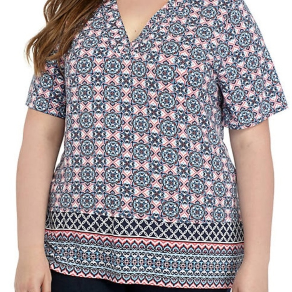 Kim Rogers Geometric Print Short Sleeve Top NWT sz 1X